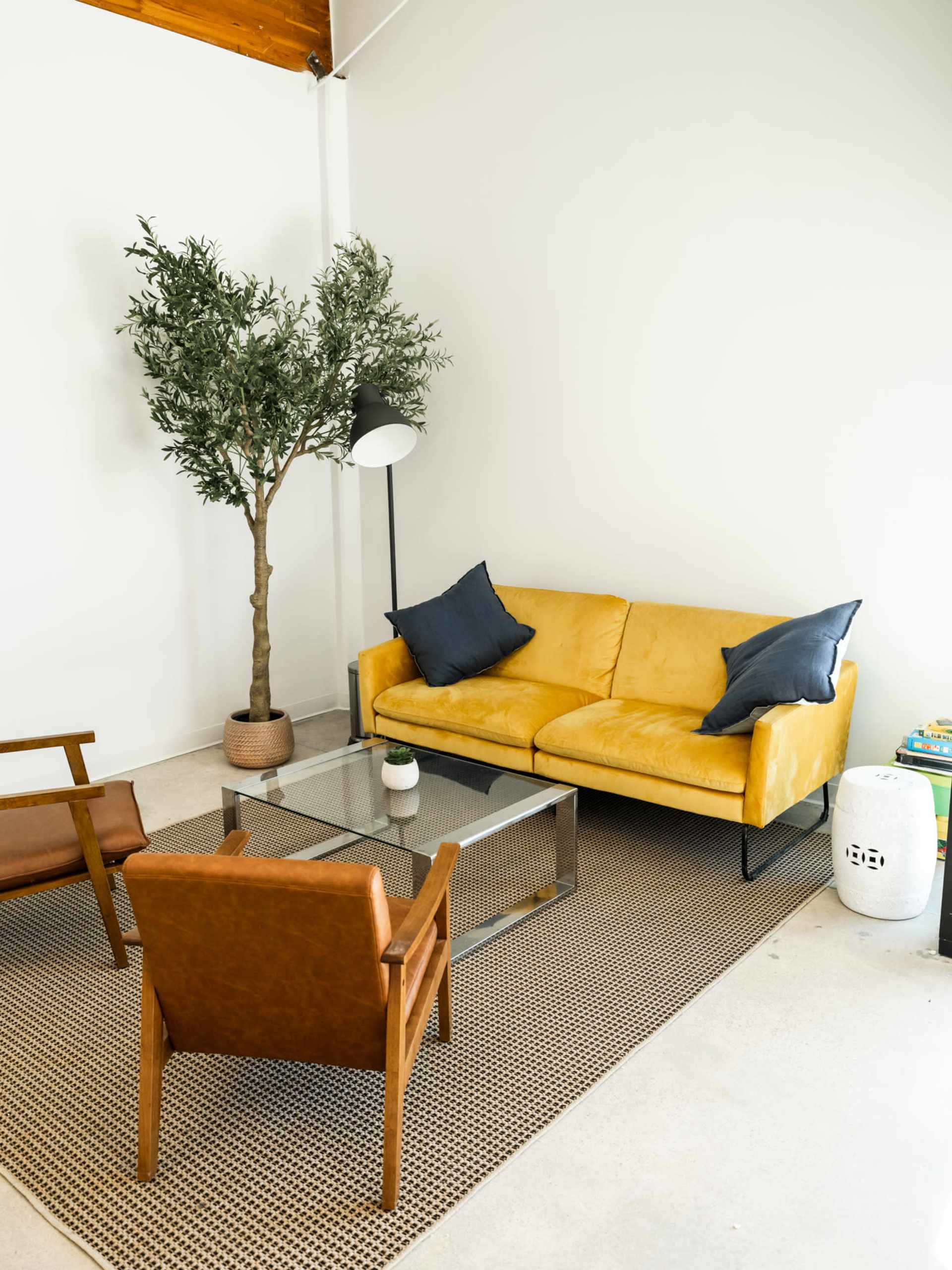 Living room set with yellow sofa